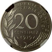 France 20 Centimes (Piedfort) KM# P632 LIBERTE EGALITE FRATERNITE 20 CENTIMES 1979 A. DIEUDONNE coin reverse