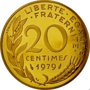 France 20 Centimes (Piedfort) KM# P631 LIBERTE EGALITE FRATERNITE 20 CENTIMES 1979 A. DIEUDONNE coin reverse