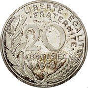 France 20 Centimes (Piedfort) KM# P549 LIBERTE EGALITE FRATERNITE 20 CENTIMES 1976 A. DIEUDONNE coin reverse