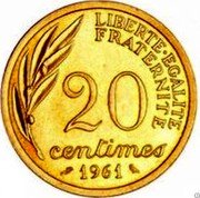 France 20 Centimes (Pre series by Baron) LIBERTE EGALITE FRATERNITE ESSAI 20 CENTIMES 1961 coin reverse France 20 Centimes (Pre series by Baron) LIBERTE EGALITE FRATERNITE ESSAI 20 CENTIMES 1961 coin reverse