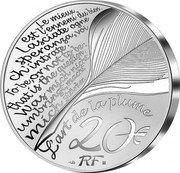 France 20 Euro (400th Anniversary of Birth of Moliere) KM# 3100 LE MIEUX EST L’ENNEMI DU BIEN LASCIATE OGNE SPERANZA VOI CH’INTRATE TO BE OR NOT TO BE: THAT IS THE QUESTION WAS MICH NICHT UMBRINGT, MACHT MICH STÄRKER L'ART DE LA PLUME 20 € RF coin obverse France 20 Euro (400th Anniversary of Birth of Moliere) KM# 3100 LE MIEUX EST L’ENNEMI DU BIEN LASCIATE OGNE SPERANZA VOI CH’INTRATE TO BE OR NOT TO BE: THAT IS THE QUESTION WAS MICH NICHT UMBRINGT, MACHT MICH STÄRKER L'ART DE LA PLUME 20 € RF coin obverse