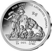 France 20 Euro American Freedom 2023  Proof NON SINE DIIS ANIMOSUS INFANS. RF 2023 17 19 OCT. 1777. 1781. DUPRÉ F coin obverse