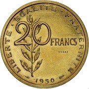 France 20 Francs Essai by Guzman 1950  KM# Pn113 LIBERTE EGALITE FRATERNITE 20 FRANCS 1950 coin reverse France 20 Francs Essai by Guzman 1950  KM# Pn113 LIBERTE EGALITE FRATERNITE 20 FRANCS 1950 coin reverse
