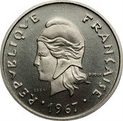France 20 Francs (Essai) KM# E2 RÉPUBLIQUE FRANÇAISE R.JOLY ESSAI 1967 coin obverse France 20 Francs (Essai) KM# E2 RÉPUBLIQUE FRANÇAISE R.JOLY ESSAI 1967 coin obverse