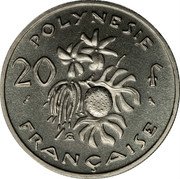 France 20 Francs (Essai) KM# E2 POLYNESIE 20 F GA FRANÇAISE coin reverse France 20 Francs (Essai) KM# E2 POLYNESIE 20 F GA FRANÇAISE coin reverse