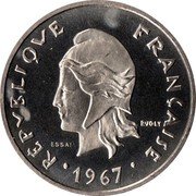 France 20 Francs (Essai - New Caledonia) KM# E12 RÉPUBLIQUE FRANÇAISE R JOLY ESSAI 1967 coin obverse France 20 Francs (Essai - New Caledonia) KM# E12 RÉPUBLIQUE FRANÇAISE R JOLY ESSAI 1967 coin obverse