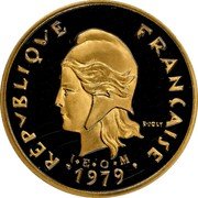 France 20 Francs French Polynesia Piedfort 1979(a) KM# P24 RÉPUBLIQUE FRANÇAISE R. JOLY I E O M 1979 coin obverse