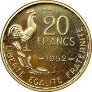 France 20 Francs Marianne Essai Piedfort 1952 KM# PE321 20 FRANCS LIBERTE EGALITE FRATERNITE ESSAI 1952 coin reverse France 20 Francs Marianne Essai Piedfort 1952 KM# PE321 20 FRANCS LIBERTE EGALITE FRATERNITE ESSAI 1952 coin reverse