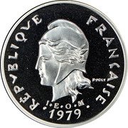 France 20 Francs (French Polynesia) KM# P23 RÉPUBLIQUE FRANÇAISE R. JOLY I E O M 1979 coin obverse France 20 Francs (French Polynesia) KM# P23 RÉPUBLIQUE FRANÇAISE R. JOLY I E O M 1979 coin obverse