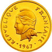France 20 Francs Piedfort - New Caledonia 1967  KM# P2b RÉPUBLIQUE FRANÇAISE R JOLY 1976 coin obverse France 20 Francs Piedfort - New Caledonia 1967  KM# P2b RÉPUBLIQUE FRANÇAISE R JOLY 1976 coin obverse