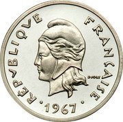 France 20 Francs (Piedfort) KM# P5 RÉPUBLIQUE FRANÇAISE R. JOLY 1967 coin obverse France 20 Francs (Piedfort) KM# P5 RÉPUBLIQUE FRANÇAISE R. JOLY 1967 coin obverse