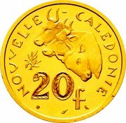 France 20 Francs Piedfort - New Caledonia 1967  KM# P2b NOUVELLE - CALEDONIE 20 F coin reverse France 20 Francs Piedfort - New Caledonia 1967  KM# P2b NOUVELLE - CALEDONIE 20 F coin reverse
