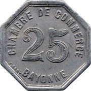France 25 Centimes (Commune of Bayonne) CHAMBRE DE COMMERCE 25 BAYONNE J.BORY coin reverse France 25 Centimes (Commune of Bayonne) CHAMBRE DE COMMERCE 25 BAYONNE J.BORY coin reverse