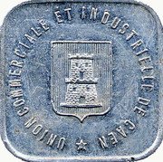 France 25 Centimes Commune of Caen 1921  UNION COMMERCIALE ET INDUSTRIELLE DE CAEN coin obverse