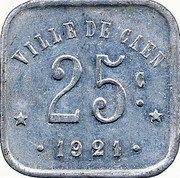 France 25 Centimes Commune of Caen 1921  VILLE DE CAEN 25C 1921 coin reverse
