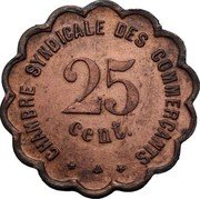 France 25 Centimes (Commune of Perpignan. Essai) CHAMBRE SYNDICALE DES COMMERÇANTS 25 CENT. coin reverse