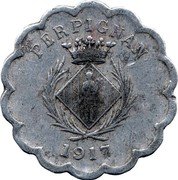 France 25 Centimes (Commune of Perpignan) PERPIGNAN 1917 coin obverse France 25 Centimes (Commune of Perpignan) PERPIGNAN 1917 coin obverse
