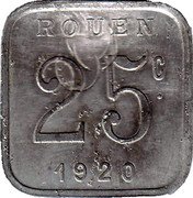France 25 Centimes (Commune of Rouen) ROUEN 25C 1920 coin reverse France 25 Centimes (Commune of Rouen) ROUEN 25C 1920 coin reverse