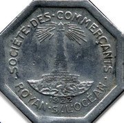 France 25 Centimes (Commune of Royan-sur-Ocean) SOCIÉTÉ DES COMMERÇANTS ROYAN S/.L'OCÉAN 1922 coin obverse France 25 Centimes (Commune of Royan-sur-Ocean) SOCIÉTÉ DES COMMERÇANTS ROYAN S/.L'OCÉAN 1922 coin obverse