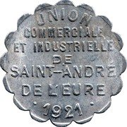 France 25 Centimes (Commune of Saint-Andre-de-l'Eure) UNION COMMERCIALE ET INDUSTRIELLE DE SAINT-ANDRÉ DE L'EURE 1921 coin obverse