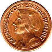 France 25 Centimes (Woman in a Headdress. Department of Herault. Pattern) CHAMBRES DE COMMERCE DE L'HERAULT LOUIS PAUL coin obverse France 25 Centimes (Woman in a Headdress. Department of Herault. Pattern) CHAMBRES DE COMMERCE DE L'HERAULT LOUIS PAUL coin obverse
