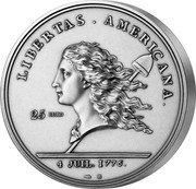 France 25 Euro (American Freedom) LIBERTAS. AMERICANA. 25 EURO 4 JUIL. 1776 DUPRÉ coin reverse