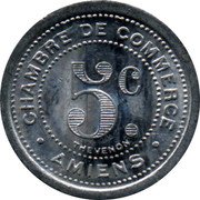France 5 Centimes (Commune of Amiens) CHAMBRE DE COMMERCE AMIENS 5 C. THEVENON coin reverse France 5 Centimes (Commune of Amiens) CHAMBRE DE COMMERCE AMIENS 5 C. THEVENON coin reverse