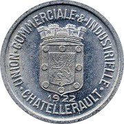 France 5 Centimes Commune of Chatellerault 1922  UNION COMMERCIALE & INDUSTRIELLE 1922 CHATELLERAULT coin obverse France 5 Centimes Commune of Chatellerault 1922  UNION COMMERCIALE & INDUSTRIELLE 1922 CHATELLERAULT coin obverse