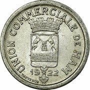 France 5 Centimes Commune of Ham 1922  UNION COMMERCIALE DE HAM 19 22 THEVENON coin obverse France 5 Centimes Commune of Ham 1922  UNION COMMERCIALE DE HAM 19 22 THEVENON coin obverse