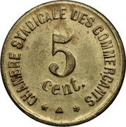 France 5 Centimes Commune of Perpignan. Essai 1924 CHAMBRE SYNDICALE DES COMMERÇANTS 5 CENT. coin reverse France 5 Centimes Commune of Perpignan. Essai 1924 CHAMBRE SYNDICALE DES COMMERÇANTS 5 CENT. coin reverse
