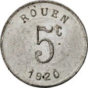 France 5 Centimes Commune of Rouen 1920  ROUEN 5C. 1920 coin reverse France 5 Centimes Commune of Rouen 1920  ROUEN 5C. 1920 coin reverse