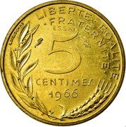 France 5 Centimes (Essai) KM# E113 LIBERTE EGALITE FRATERNITE 5 CENTIMES 1966 A. DIEUDONNE ESSAI coin reverse France 5 Centimes (Essai) KM# E113 LIBERTE EGALITE FRATERNITE 5 CENTIMES 1966 A. DIEUDONNE ESSAI coin reverse