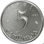 France 5 Centimes (Essai Piedfort) KM# PE335 5 CENTIMES 1 9 6 1 ESSAI coin obverse