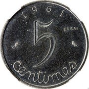 France 5 Centimes (Essai Piedfort) KM# PE334 5 CENTIMES 1 9 6 1 ESSAI coin obverse