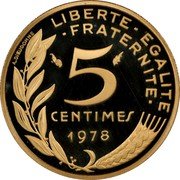 France 5 Centimes (France) KM# P598 A.DIEUDONNE LIBERTE EGALITE FRATERNITE 5 CENTIMES 1978 coin reverse