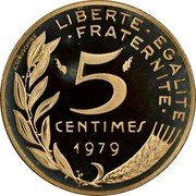 France 5 Centimes (France) KM# P627 A.DIEUDONNE LIBERTE EGALITE FRATERNITE 5 CENTIMES 1979 coin reverse
