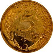 France 5 Centimes (France) KM# P417 A.DIEUDONNE LIBERTE EGALITE FRATERNITE 5 CENTIMES 1971 coin reverse France 5 Centimes (France) KM# P417 A.DIEUDONNE LIBERTE EGALITE FRATERNITE 5 CENTIMES 1971 coin reverse