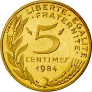 France 5 Centimes (Piedfort) KM# Pn800 A.DIEUDONNE LIBERTE EGALITE FRATERNITE 5 CENTIMES 1984 coin reverse