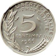 France 5 Centimes (Piedfort) KM# P359 5 CENTIMES 1966 LIBERTE EGALITE FRATERNITE A. DIEUDONNE coin reverse