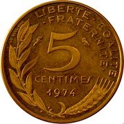 France 5 Centimes (Piedfort) KM# P488 LIBERTE EGALITE FRATERNITE 5 CENTIMES 1974 A. DIEUDONNE coin reverse France 5 Centimes (Piedfort) KM# P488 LIBERTE EGALITE FRATERNITE 5 CENTIMES 1974 A. DIEUDONNE coin reverse