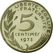 France 5 Centimes Piedfort 1973 KM# P465 LIBERTE EGALITE FRATERNITE 5 CENTIMES 1973 A. DIEUDONNE coin reverse