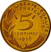 France 5 Centimes Piedfort 1976 KM# P542 LIBERTE EGALITE FRATERNITE 5 CENTIMES 1976 A. DIEUDONNE coin reverse
