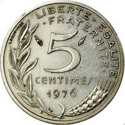 France 5 Centimes (Piedfort) KM# P543 LIBERTE EGALITE FRATERNITE 5 CENTIMES 1976 A. DIEUDONNE coin reverse