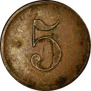 France 5 Centimes (Post Office Cafe.Commune of Perpignan) 5 coin reverse France 5 Centimes (Post Office Cafe.Commune of Perpignan) 5 coin reverse