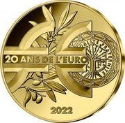 France 5 Euro (20th Anniversary of the Euro) KM# 3069 2022 GALITÉ FRATERNITÉ RF 20 ANS DE L'EURO J. JIMENEZ F € coin reverse