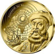 France 5 Euro (Magellan and Art Manuelin) KM# 2947 FERNANDO DE MAGELLAN 500 ANS 5 EURO coin reverse France 5 Euro (Magellan and Art Manuelin) KM# 2947 FERNANDO DE MAGELLAN 500 ANS 5 EURO coin reverse
