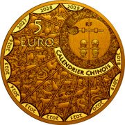 France 5 Euro (Year of the Tiger) RF 5 EURO CALENDRIER CHINOIS 2018 2019 2020 2021 2022 2023 2024 2025 2026 2027 2028 2029 coin obverse