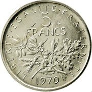 France 5 Francs Essai 1970 KM# E114 LIBERTE EGALITE FRATERNITE 5 FRANCS 1970 coin reverse France 5 Francs Essai 1970 KM# E114 LIBERTE EGALITE FRATERNITE 5 FRANCS 1970 coin reverse