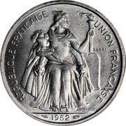France 5 Francs Essai - New Caledonia 1952  KM# E10 REPUBLIQUE FRANÇAISE UNION FRANÇAISE ESSAI G.B.BAZOR 1952 coin obverse France 5 Francs Essai - New Caledonia 1952  KM# E10 REPUBLIQUE FRANÇAISE UNION FRANÇAISE ESSAI G.B.BAZOR 1952 coin obverse
