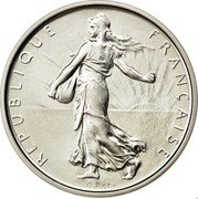 France 5 Francs Essai. Piedfort 1960 KM# PE331 REPUBLIQUE FRANÇAISE O.ROTY coin obverse